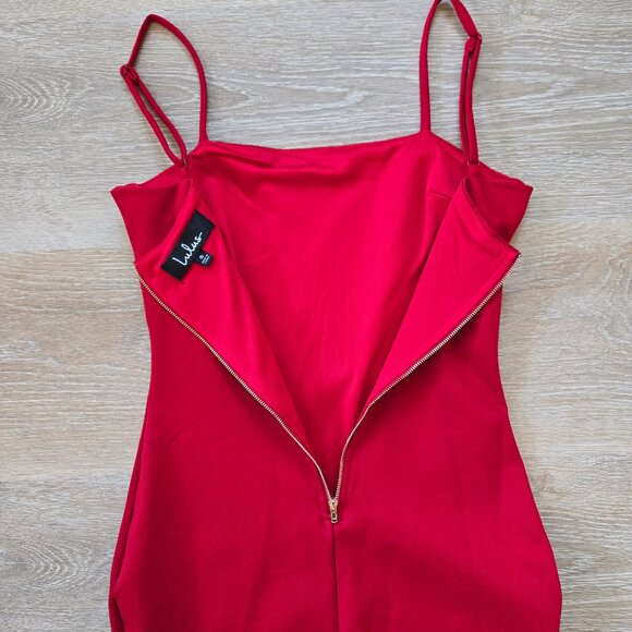 Lulus Paulina Square Neck Red Bodycon Midi Cocktail Sheath Dress Small NWOT - Picture 15 of 17
